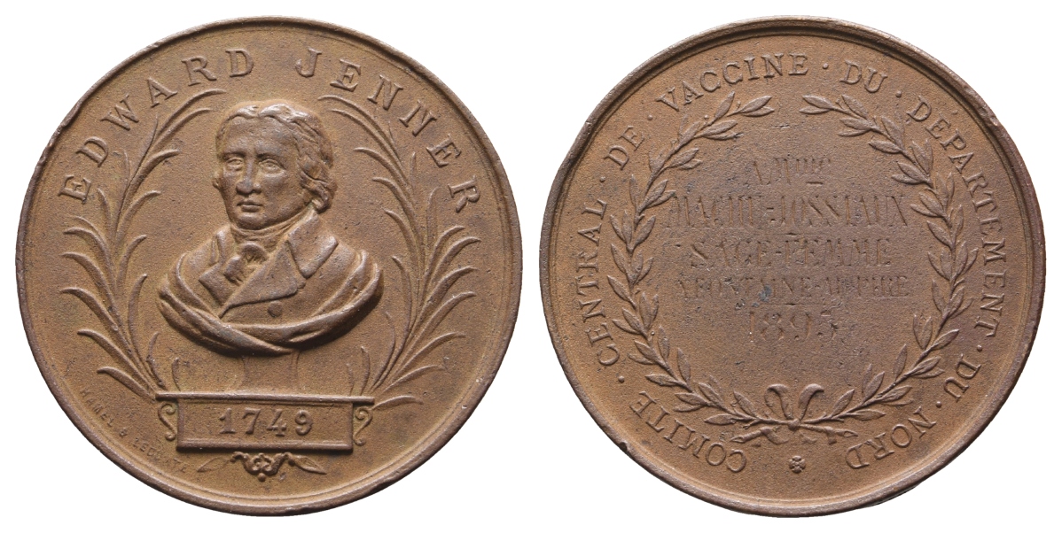  Jenner, Edward, Medaille 1893; Bronze, 19,56 g; Ø 36,51 mm   