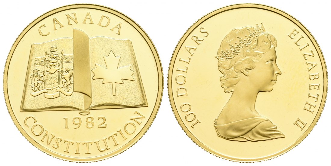 PEUS 5937 Kanada 15,56 g Feingold. Elisabeth II. / neue Verfassung 100 Dollars / 1/2 Unze GOLD 1982 Impaired Proof