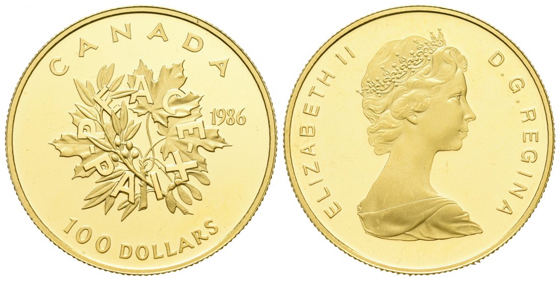 PEUS 5938 Kanada 15,56 g Feingold. Elisabeth II. / Frieden 100 Dollars / 1/2 Unze GOLD 1986 Impaired Proof
