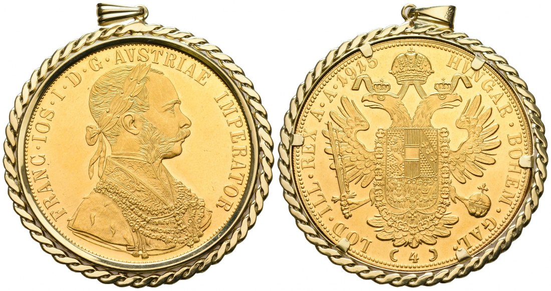 PEUS 5948 Österreich Insg. 16,6 g Feingold. Fassung 585er 4 Dukaten-Anhänger GOLD 1915 Vorzüglich +