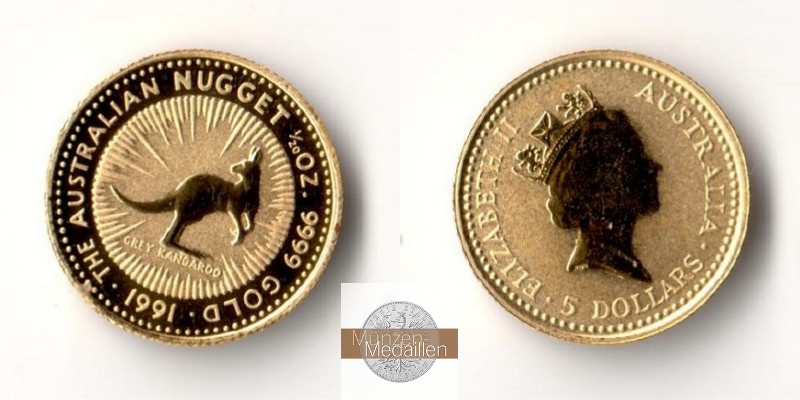 Australien  5 Dollar MM-Frankfurt Feingold: 1,55g Grey Kangaroo 1991 