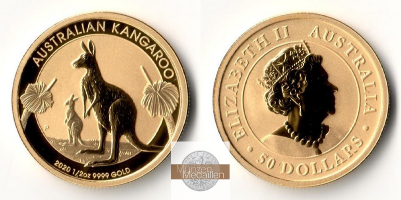 Australien  50 Dollars MM-Frankfurt Feingold: 15,55g Kangaroo 2020 