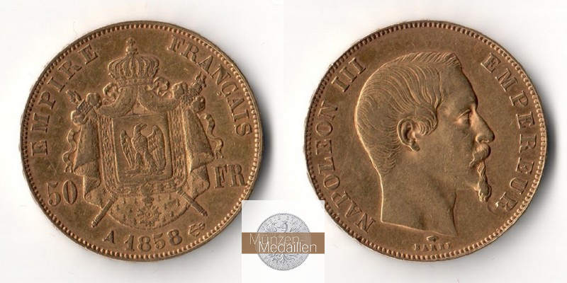 Frankreich MM-Frankfurt Feingold: 14,52g 50 Francs 1858 A 