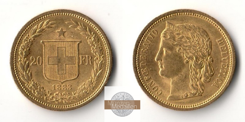 Schweiz 20 sFR MM-Frankfurt Feingold: 5,81g Helvetica 1883 