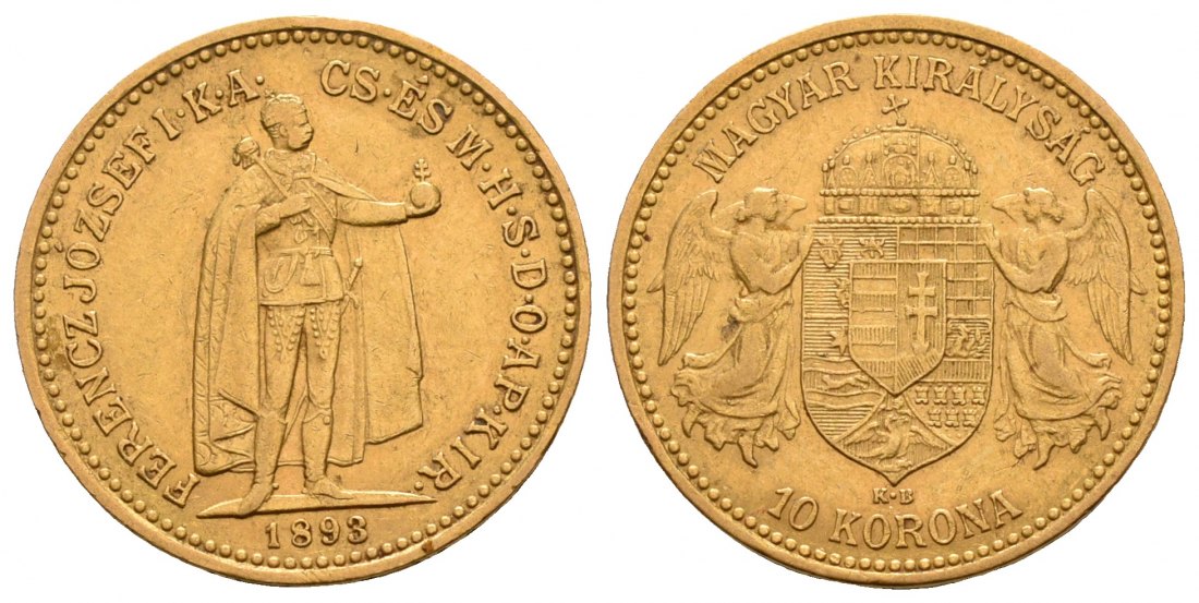 PEUS 5916 Ungarn 3,05 g Feingold. Franz Joseph I. (1848 - 1916) 10 Kronen GOLD 1893 KB Kemnitz Sehr schön
