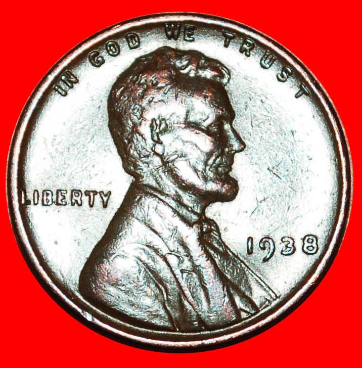  • WHEAT PENNY (1909-1958): USA ★ 1 CENT 1938! LINCOLN (1809-1865) LOW START ★ NO RESERVE!   