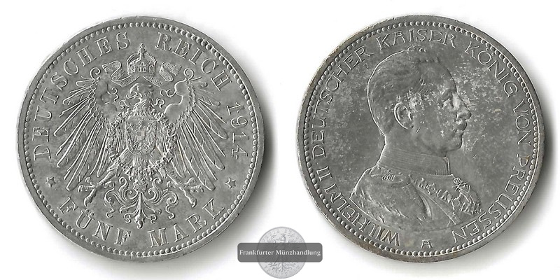  Preussen, Kaiserreich  5 Mark  1914 A  Wilhelm II. 1888-1918   FM-Frankfurt Feinsilber: 25g   
