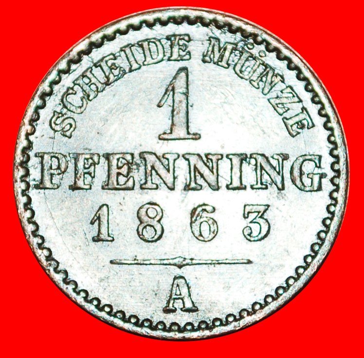  • PRUSSIA:  GERMANY ★ 1 PFENNIG 1863A! WILLIAM I (1861-1888) LOW START ★ NO RESERVE!   