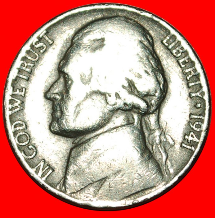  • WARTIME (1939-1945): USA ★ 5 CENTS 1941! Jefferson (1801-1809) OHNE VORBEHALT!   