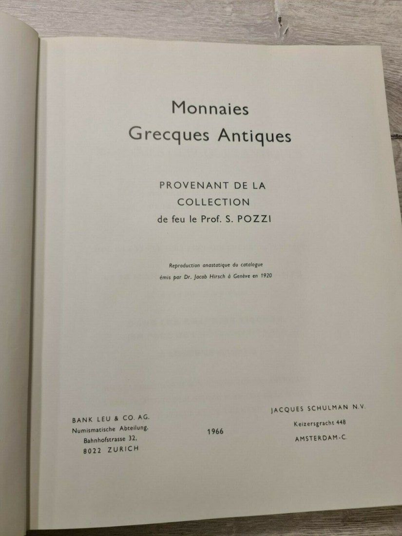 Catalogue De Monnaies Grecques Antiques Provenant De La Collection Prof S. POZZI