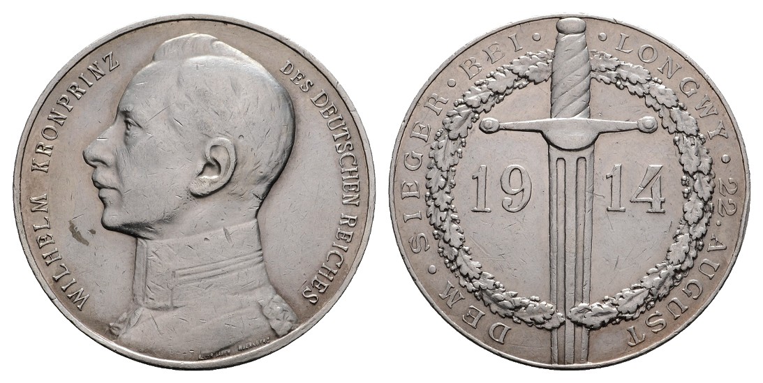  Linnartz 1. Weltkrieg, Silbermed. 1914 (Lauer), Sieg bei Longwy, Z. 4020, 33,mm, vz   
