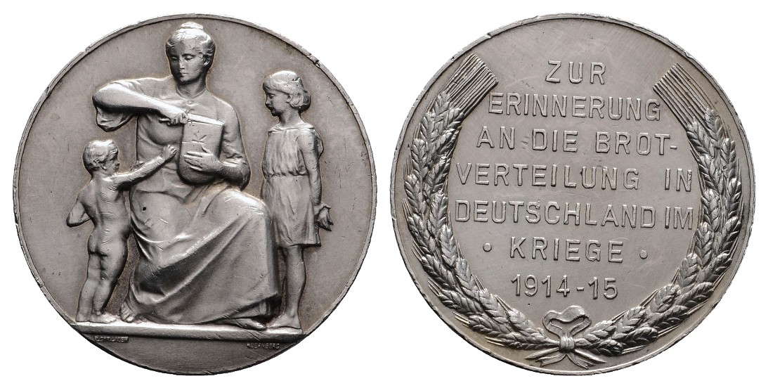  Linnartz 1. Weltkrieg, Silbermed. 1915 (Lauer),Erinnerung an die Brotverteilung, Z. 5008, 33,5mm, vz   