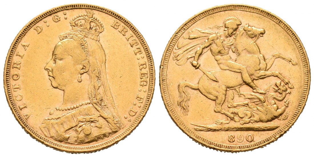 PEUS 5951 Grossbritannien 7,32 g Feingold. Victoria (1837 - 1901) Jubiläumsbüste mit Witwenschleier Sovereign GOLD 1890 Sehr schön