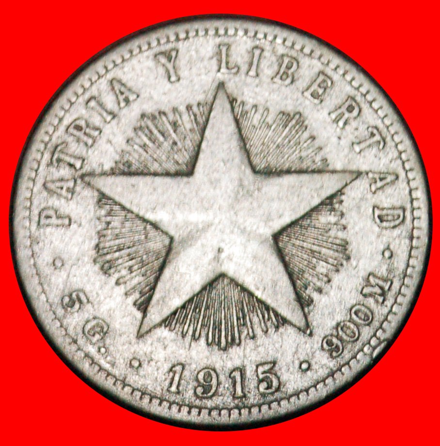  * USA: CUBA ★ 20 CENTAVOS 1915 SILVER HIGH RELIEF STAR! LOW START ★ NO RESERVE!   