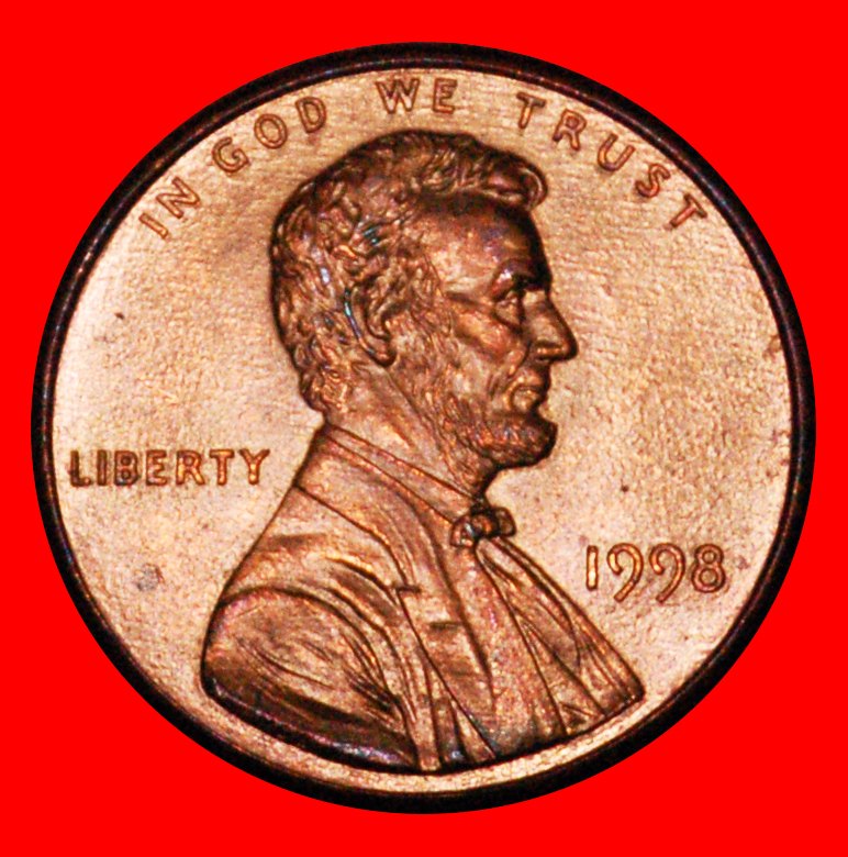  • MEMORIAL (1982-2008): USA★1 CENT 1998 UNC MINT LUSTER★LINCOLN (1809-1865)! LOW START ★ NO RESERVE!   