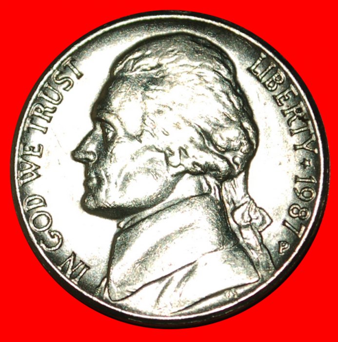 • MONTICELLO (1938-2003): USA★5 CENTS 1987P MINT LUSTER! Jefferson 1801-1809 LOW START ★ NO RESERVE!