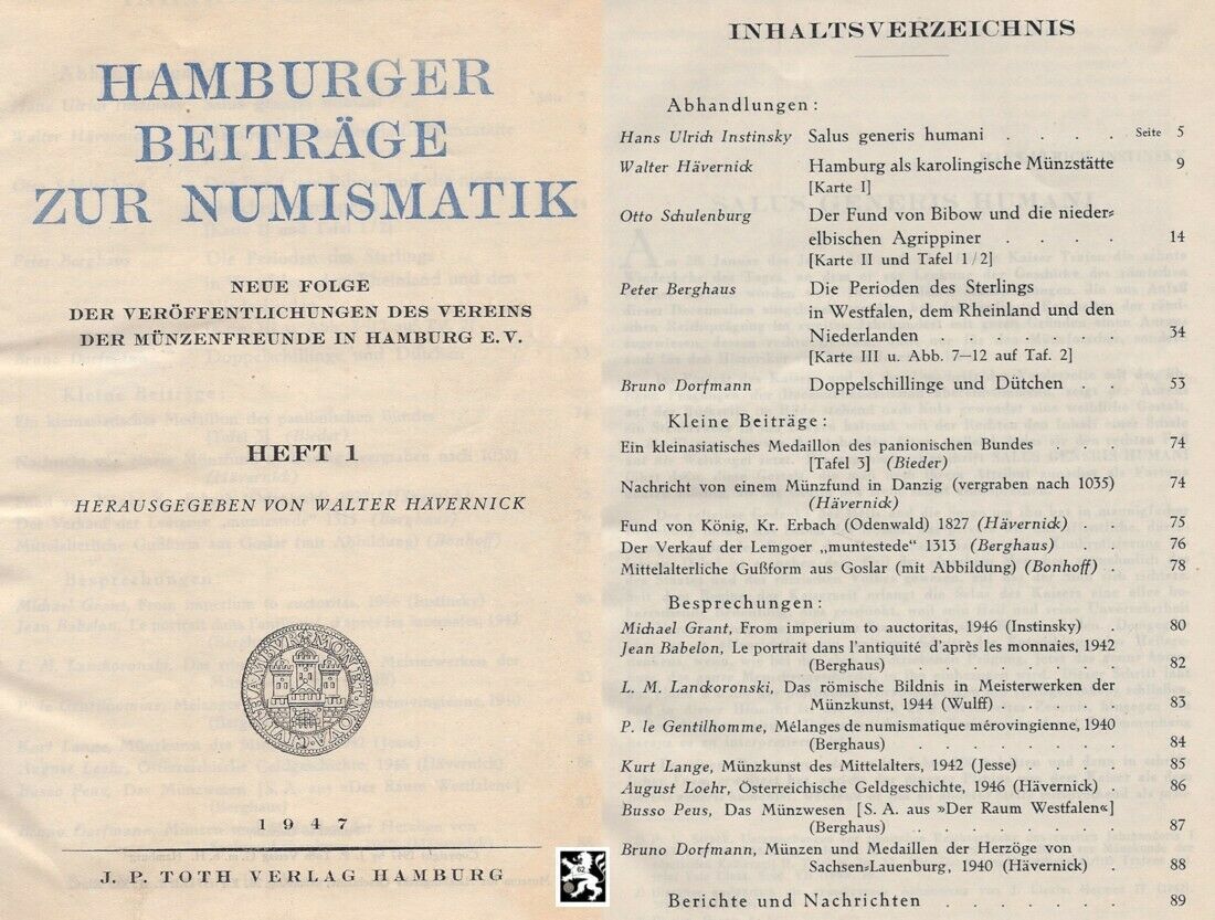  Hamburger Beiträge (HBN) Heft 1 ua Berghaus - Die Perioden des Sterlings in Westfalen, dem Rheinland   