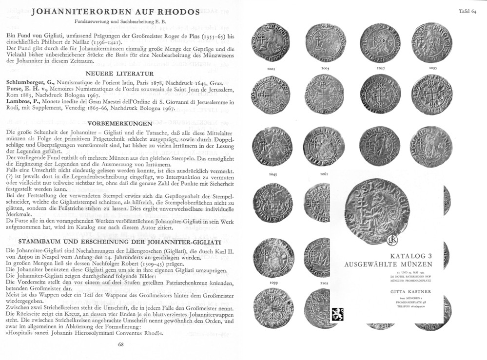  Kastner (München) Auktion 03 (1973) Würzburg Spezialsammlung / Sammlung Johanniterorden auf Rhodos   