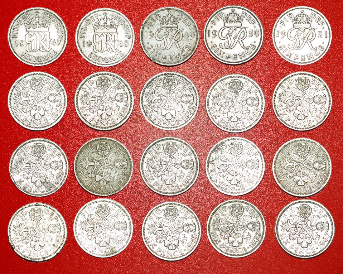  • SET 20 COINS: UNITED KINGDOM ★ 6 PENCE 1947-1967! LOW START ★ NO RESERVE!   