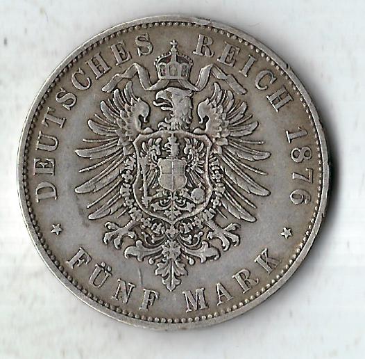  Kaiserreich 5 Marl Bayern Ludwig II 1876 Silber Goldankauf Koblenz Frank Maurer G495   