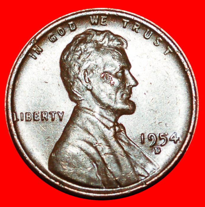  • WEIZEN PENNY (1909-1958): USA ★ 1 CENT 1954D! LINCOLN (1809-1865) OHNE VORBEHALT!   