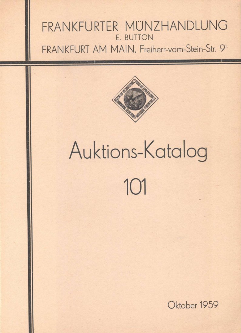  Button (Frankfurt) Auktion 101 (1959) Münzen der Antike ,Mittelalter Karolinger ,Brakteaten ,Neuzeit   