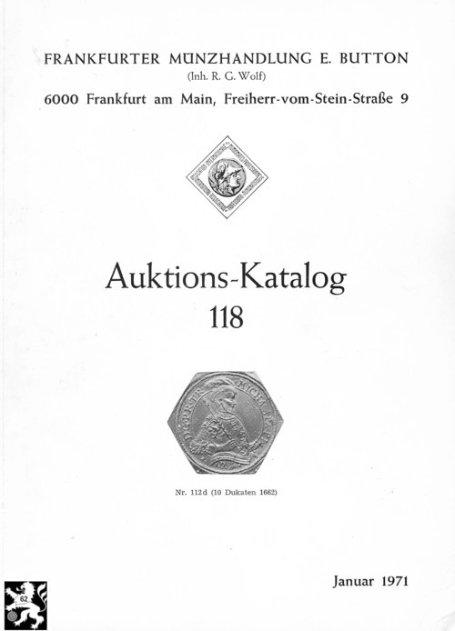  Button (Frankfurt) Auktion 118 (1971) Spezialsammlung Hessen Kassel / Sammlung Erzbistum Salzburg ua   