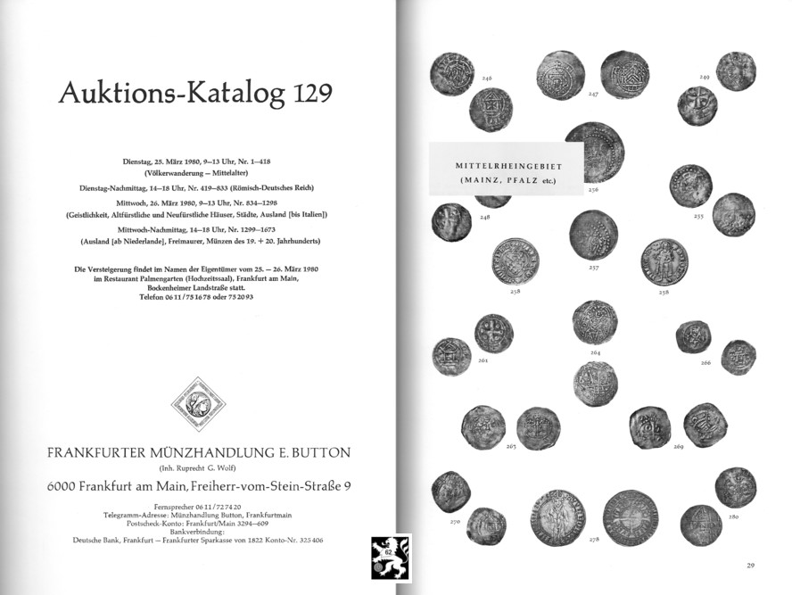  Button (Frankfurt) Auktion 129 (1980) Universalsammlung Völkerwanderung - Mittelalter - Neuzeit   