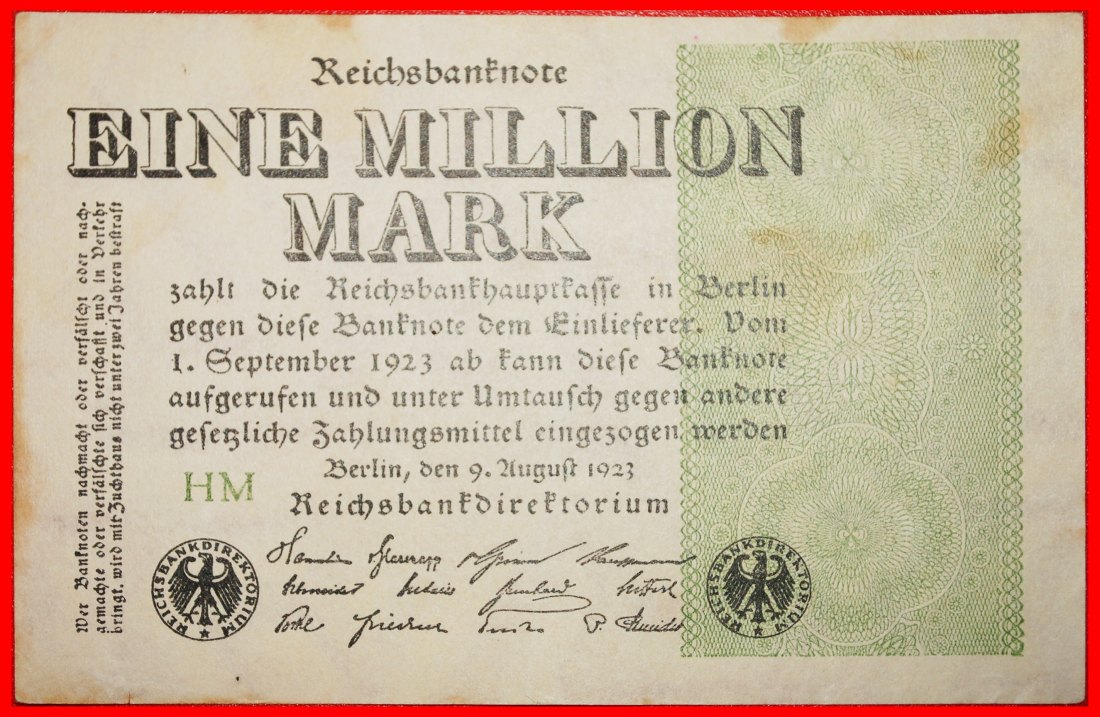  • EINE SEITE: DEUTSCHLAND ★ 1000000 MARK 1923 KNACKIG! OHNE VORBEHALT!   