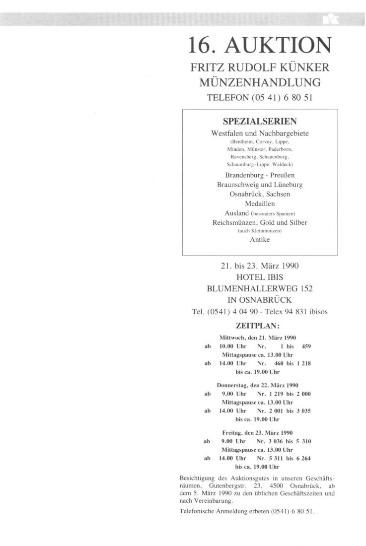  Künker (Osnabrück) 16 (1990) Sammlung GROENEGREß Teil 3 Ravensberg ,Schauenburg ,Schaumburg Lippe ua   