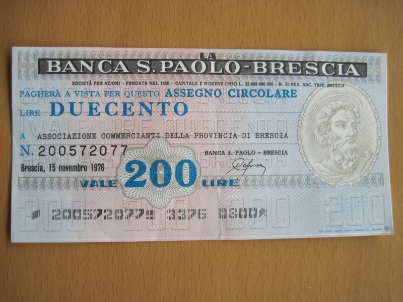  Banknote Geldschein Italien 200 Lire 1976 Banca S. Paolo - Brescia   