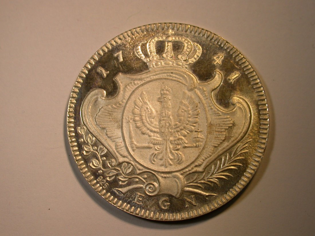  F11  Preussen 1741 Taler-Nachprägung in Silber  25,93 Gramm/925 in ST/Erstabschlag  Originalbilder   