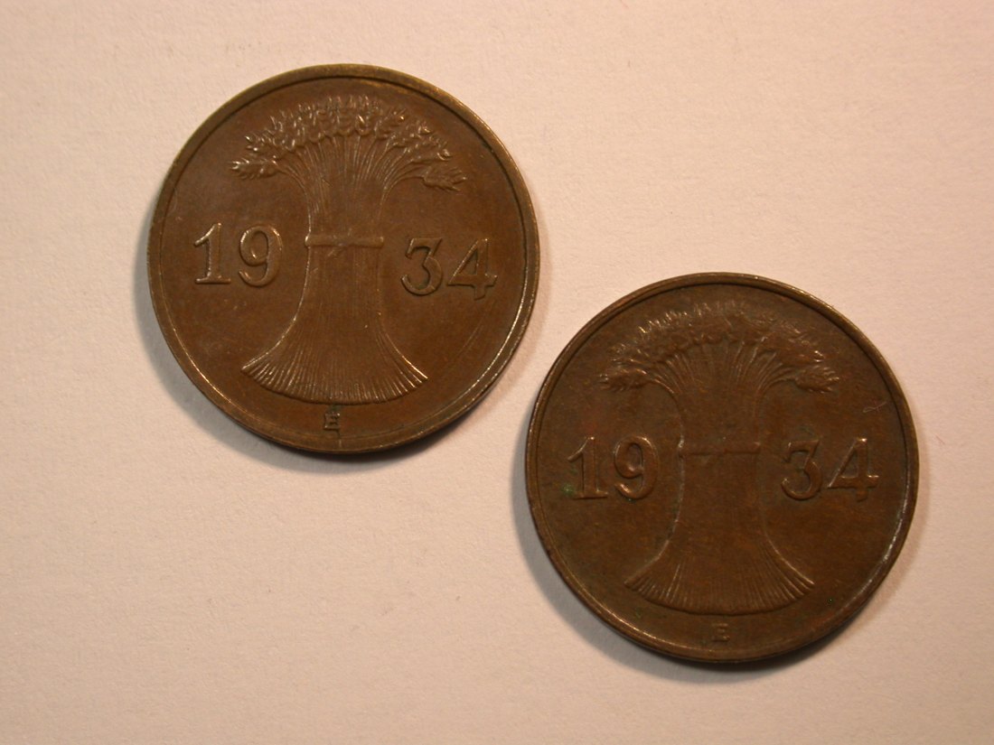  F11  Weimar  1 Pfennig  1934 E  2 Stück   Originalbilder   