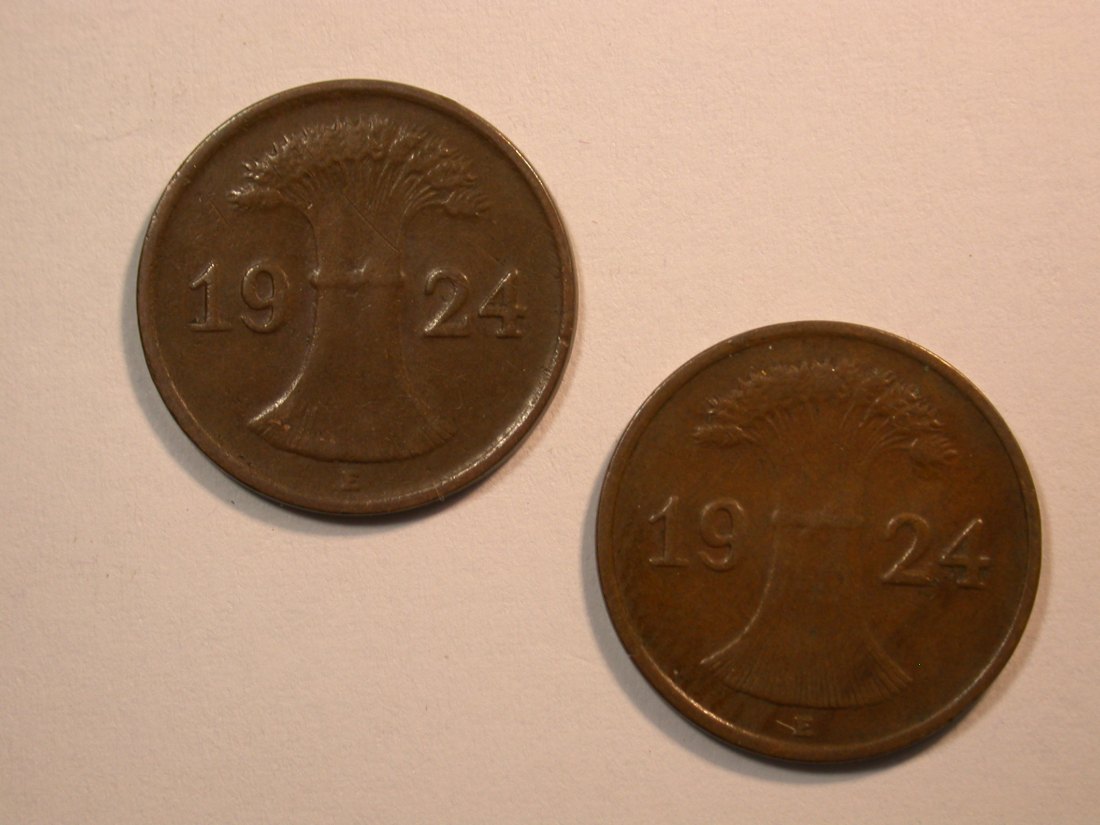  F11  Weimar  1 Renten-Pfennig 1924 E  2 Stück   Originalbilder   