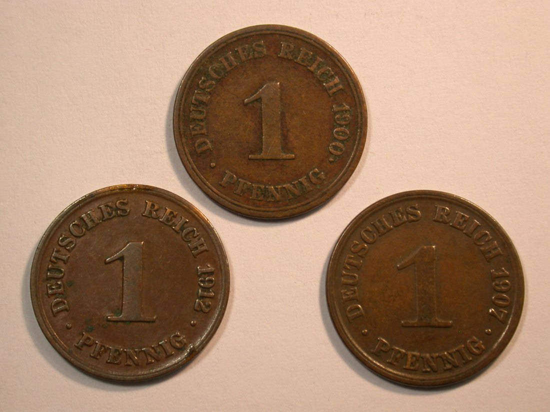  F11  KR 1 Pfennig 1900 E, 1907 A und 1912 D  3 Stück   Originalbilder   