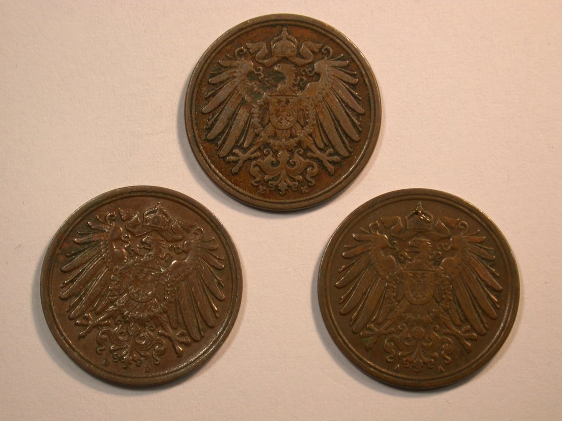 F11  KR 1 Pfennig 1900 E, 1907 A und 1912 D  3 Stück   Originalbilder   