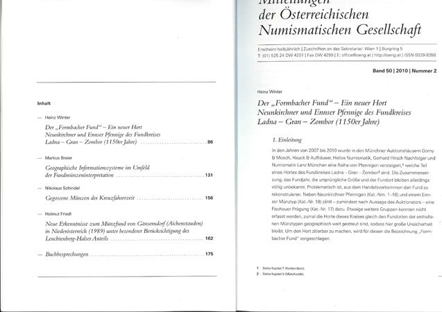  Österreich, Mitteilungen der Österreichischen Numismatischen Gesellschaft, Band 50, 2010 Nr. 2   