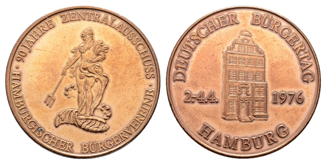  Linnartz Hamburg Stadt Bronzemedaille Deutscher Bürgertag 34,5mm, 17,29 Fast st   