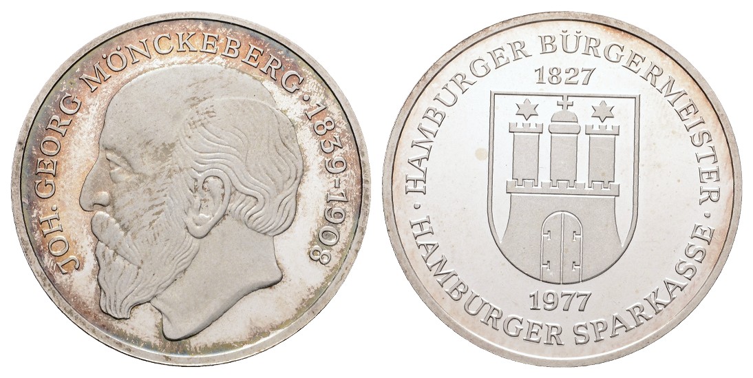 Linnartz Hamburg Stadt Silbermedaille 1977 Joh. Georg Mönckeberg 29,84, Gr, 38mm, PP   