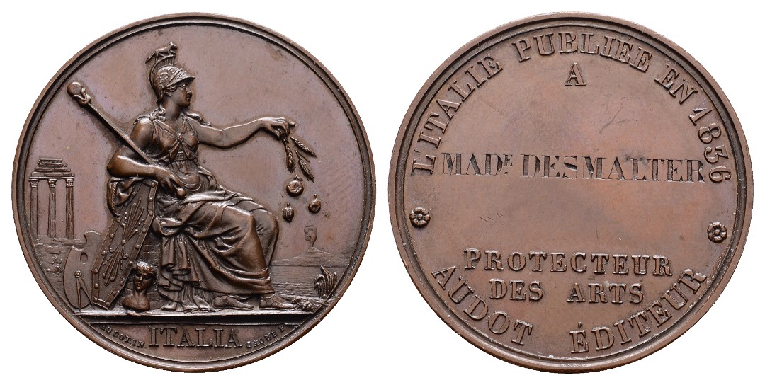  Linnartz Italien Bronze Ehrenmed.1836 (Audotin/Caque), Kunstförderung, 36mm, 19,92 Gr., vz+   