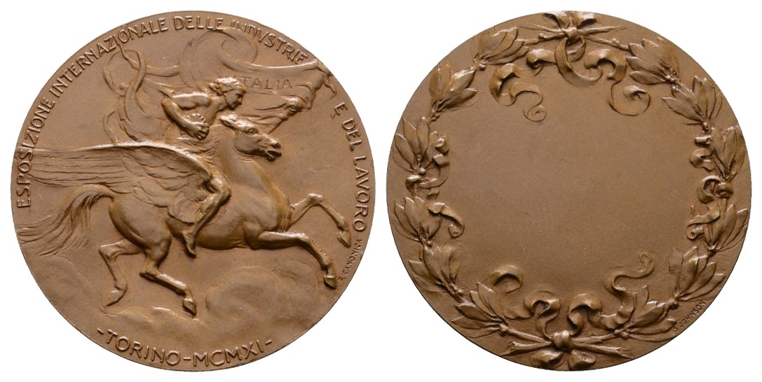  Linnartz Italien TURIN Bronzemed. 1911, Ausstellung-Preismedaille, 40mm, 26,7 Gr., vz-st   