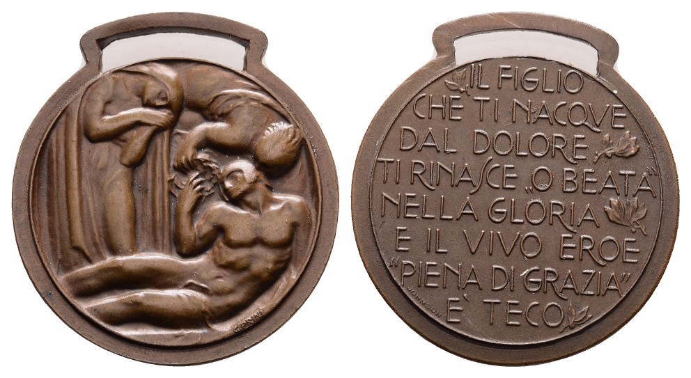  Linnartz Italien JUGENDSTIL Tragb Bronzemed. o.J.  33x35mm, 13,26 Gr., vz-st   