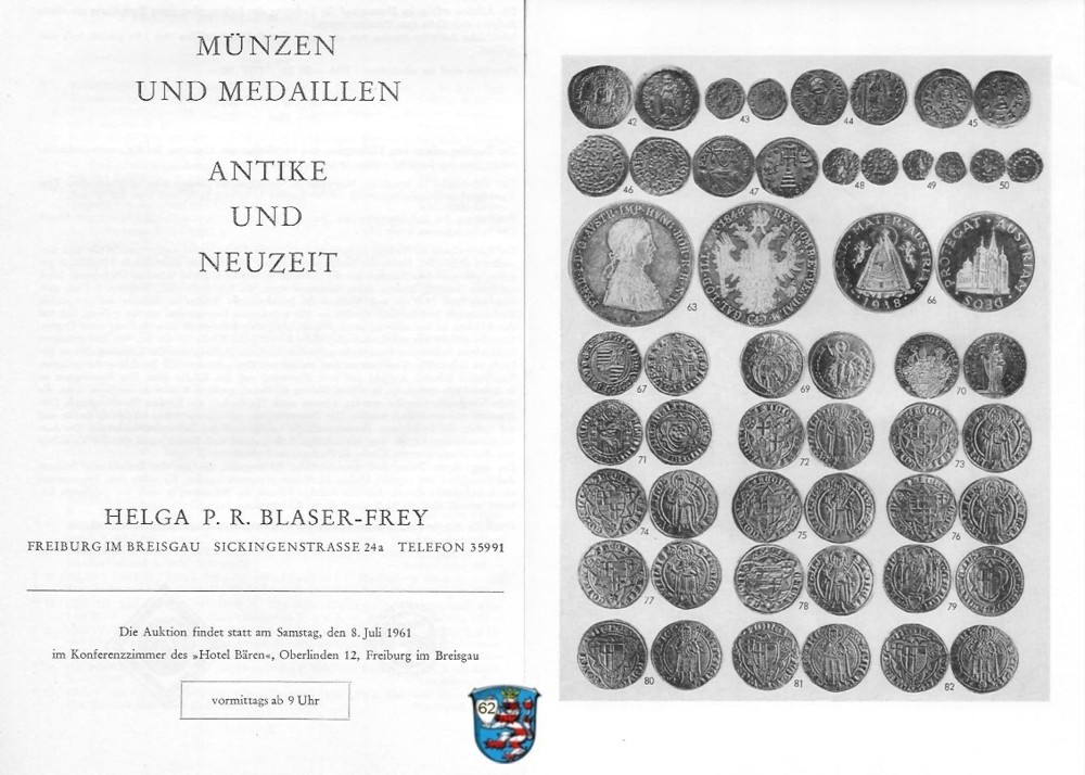  Blaser-Frey (Freiburg) Auktion 08 (1961) Münzen und Medaillen  Neuzeit ,Mittelalter und Antike   