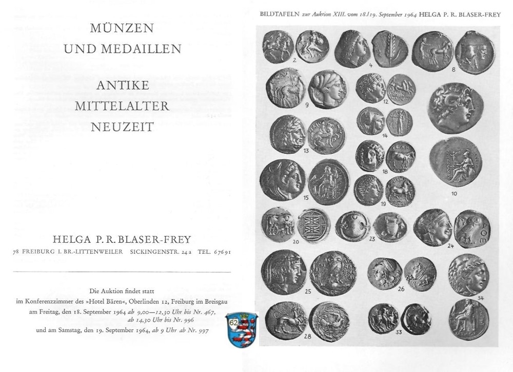  Blaser-Frey (Freiburg) Auktion 13 (1964) Münzen und Medaillen  Neuzeit ,Mittelalter und Antike   