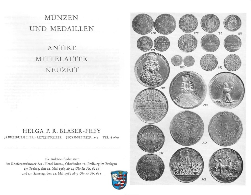  Blaser-Frey (Freiburg) Auktion 14 (1965) Münzen und Medaillen  Neuzeit ,Mittelalter und Antike   
