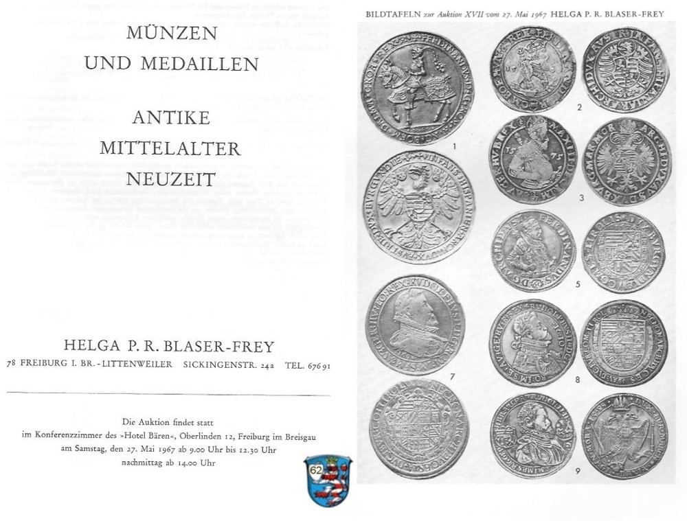  Blaser-Frey (Freiburg) Auktion 17 (1967) Münzen und Medaillen  Neuzeit ,Mittelalter und Antike   