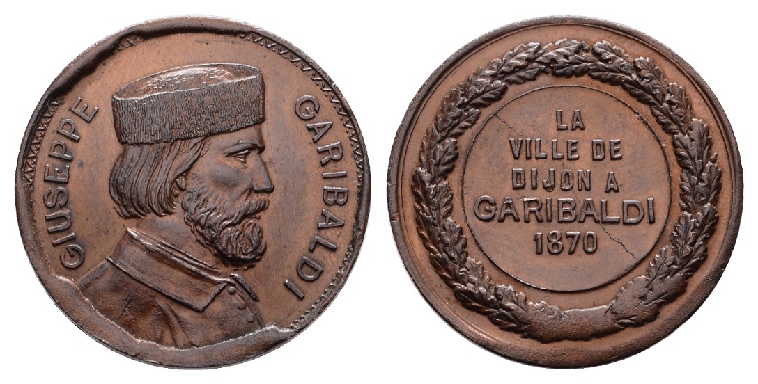  Linnartz Italien, Kleine Bronzemed. 1870, Ehrenmed. von Dijon an Garibaldi, 28mm, fast st   