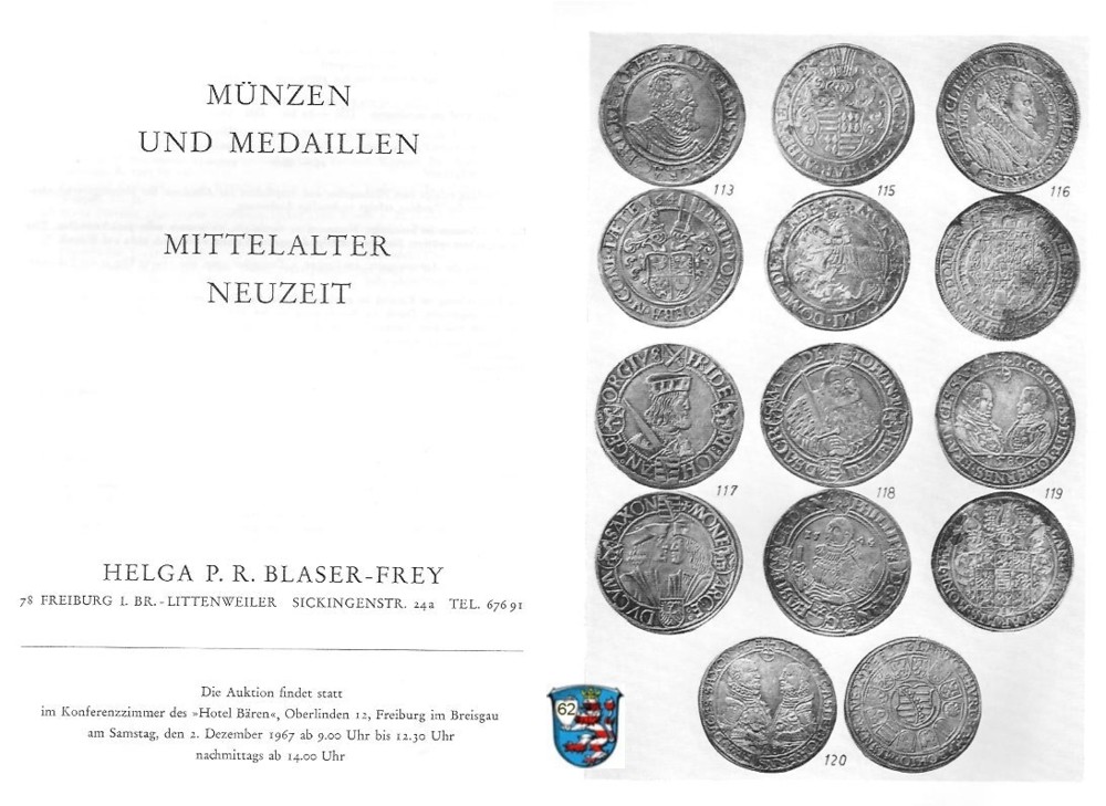  Blaser-Frey (Freiburg) Auktion 18 (1967) Münzen und Medaillen  Neuzeit ,Mittelalter und Antike   