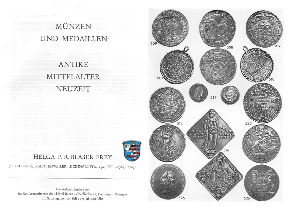  Blaser-Frey (Freiburg) Auktion 22 (1971) Münzen und Medaillen  Neuzeit ,Mittelalter und Antike   
