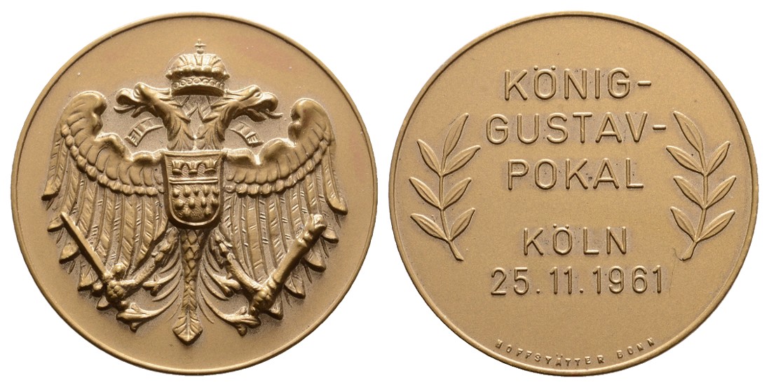  Linnartz Köln Bronzemed. 1961, König Gustav Pokal, 41mm, 32,30Gr., v-st   